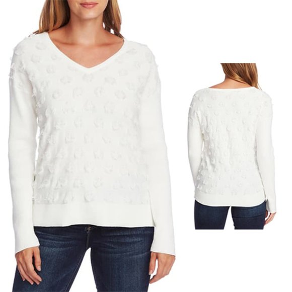 Vince Camuto Sweaters - Vince Camuto Floating Fringe Dot V-Neck Sweater